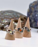 Solid Silver Ring with Three Diagonal Natural Gemstones