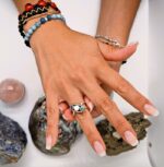 Solid Silver Ring with Three Diagonal Natural Gemstones - Image 9