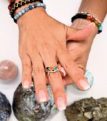 Solid Silver Ring with Three Diagonal Natural Gemstones - Image 10