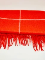 Luxurious Checkered Baby-Alpaca Throws | Peruvian Baby-Alpaca blanket- Vibrant Coral-Red - Image 5