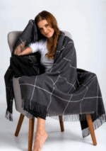 Luxurious Checkered Baby-Alpaca Throws | Peruvian Handwoven Blanket - Deep gray