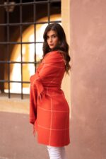 Luxurious Checkered Baby-Alpaca Throws | Peruvian Baby-Alpaca blanket- Vibrant Coral-Red - Image 4