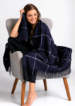 Luxurious Checkered Baby-Alpaca Throws | Peruvian Handwoven Blanket - Midnight Blue