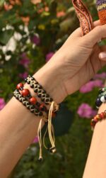 Triple Line Black Chirmi and Huayruros Amazonian Seed Bracelet - Peruvian Luck and Magic