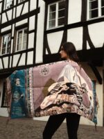 Peruvian Patterned Scarf-Shawl | Reversible Pink - Beige - Green | Inka Peruvian Pashmina - Image 2