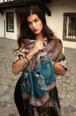 Peruvian Patterned Scarf-Shawl | Reversible Pink - Beige - Green | Inka Peruvian Pashmina