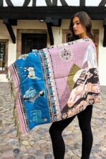 Peruvian Patterned Scarf-Shawl | Reversible Pink - Beige - Green | Inka Peruvian Pashmina - Image 3