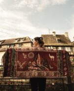 Peruvian Patterned Scarf-Shawl | Reversible DArk Red - Pink - Beige | Inka Peruvian Pashmina - Image 3