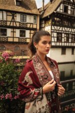 Peruvian Patterned Scarf-Shawl | Reversible DArk Red - Pink - Beige | Inka Peruvian Pashmina - Image 4