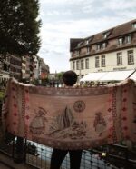 Peruvian Patterned Scarf-Shawl | Reversible Pink-DarkRed-Black | Inka Peruvian Pashmina - Image 3