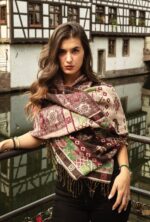 Peruvian Patterned Scarf-Shawl | Reversible Pink-DarkRed-Green| Inka Peruvian Pashmina