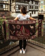 Peruvian Patterned Scarf-Shawl | Reversible Pink-DarkRed-Green| Inka Peruvian Pashmina - Image 4