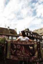 Peruvian Patterned Scarf-Shawl | Reversible Pink-DarkRed-Green| Inka Peruvian Pashmina - Image 5