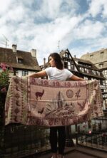 Peruvian Patterned Scarf-Shawl | Reversible Pink-DarkRed-Green| Inka Peruvian Pashmina - Image 2