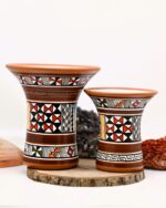 Couple of Inca Ceremonial Vase - Keros in Earth Tones, White and Brown - Inca Keros Peru