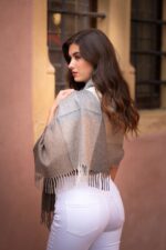 Luxurious Peruvian Baby Alpaca Shawl-Scarf | 100% Baby Alpaca | Color: Beige and Grey | Alpaca Shawl - Image 3