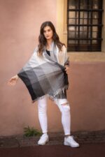 Luxurious Peruvian Baby Alpaca Shawl-Scarf | 100% Baby Alpaca | Color: Grey and Black | Alpaca Shawl