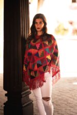Handwoven Peruvian Baby Alpaca Poncho | Inca Inspired Wool Peruvian Poncho – Red - Image 2