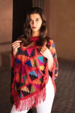 Handwoven Peruvian Baby Alpaca Poncho | Inca Inspired Wool Peruvian Poncho – Red - Image 3