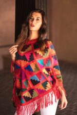 Handwoven Peruvian Baby Alpaca Poncho | Inca Inspired Wool Peruvian Poncho – Red - Image 4