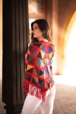 Handwoven Peruvian Baby Alpaca Poncho | Inca Inspired Wool Peruvian Poncho – Red