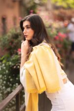 Luxurious Handmade Silk and Baby Alpaca Shawl - One Size - Color: Yellow and Beige