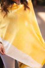 Luxurious Handmade Silk and Baby Alpaca Shawl - One Size - Color: Yellow and Beige - Image 3