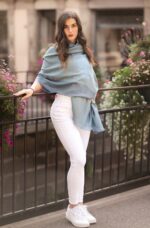 Luxurious Handmade Silk and Baby Alpaca Shawl - One Size - Color: Steel Blue - Image 3