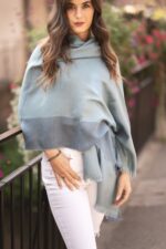 Luxurious Handmade Silk and Baby Alpaca Shawl - One Size - Color: Steel Blue - Image 2