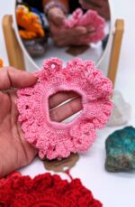 Hand-Knitted 100% Peruvian Cotton Scrunchie - Soft, Stylish, Sustainable - Reddish and pinkish variations - Image 4