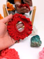 Hand-Knitted 100% Peruvian Cotton Scrunchie - Soft, Stylish, Sustainable - Reddish and pinkish variations - Image 3