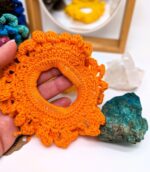 Hand-Knitted 100% Peruvian Cotton Scrunchie - Soft, Stylish, Sustainable - Sun colors - orange and yellow - Image 3