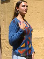 Blue Mélange Baby Alpaca Vest – Inca Geometric Front | Open Peruvian Pullover in 100% Natural Wool – Handwoven & Fair Trade