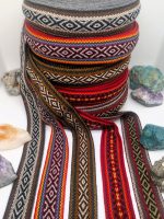 Peruvian Wool Trim – Ribbon 3.5cm Wide – Handwoven on Traditional Loom – Geometric Andean Motifs – Sold by the Meter