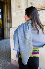 Blue & Bronze Baby Alpaca & Silk Shawl – Abstract Depth | Handwoven Ethical Peruvian Luxury - Image 9