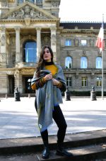 Blue & Bronze Baby Alpaca & Silk Shawl – Abstract Depth | Handwoven Ethical Peruvian Luxury - Image 6