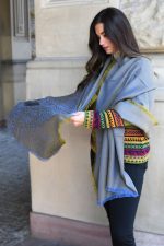 Blue & Bronze Baby Alpaca & Silk Shawl – Abstract Depth | Handwoven Ethical Peruvian Luxury - Image 3