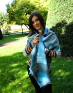 Blue Gray Baby Alpaca Scarf – 100% Baby Alpaca | Handwoven Reversible Check Pattern | Ethical Peruvian Luxury