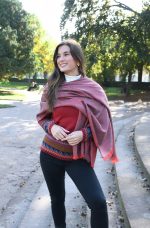 Red & Gray Baby Alpaca & Silk Shawl – Geometric Harmony
