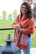 Orange & Grey Polar Cotton Shawl – The Glow of the Andes– The Heartbeat of the Andes – Andean Essence Collection - Image 4