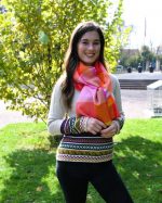 Orange Pink Red Alpaca Scarf – 100% Natural Baby Alpaca | Vintage Check Pattern & Reversible Elegance - Image 5