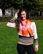 Orange Pink Red Alpaca Scarf – 100% Natural Baby Alpaca | Vintage Check Pattern & Reversible Elegance - Image 3