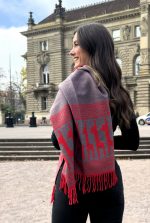 Red & Mauve Grey Polar Cotton Shawl – The Heartbeat of the Andes – Andean Essence Collection - Image 2