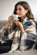 Baby Alpaca Checkered Throw – Warm Grey, Soft Beige & Black in Timeless Andean Elegance