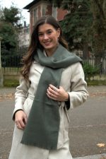 Pure Baby Alpaca Scarf – Olive Heather Elegance with Brown & Blue Accents - Image 5