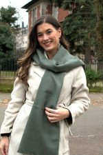 Pure Baby Alpaca Scarf – Olive Heather Elegance with Brown & Blue Accents - Image 4