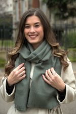 Pure Baby Alpaca Scarf – Olive Heather Elegance with Brown & Blue Accents - Image 3