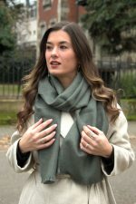 Pure Baby Alpaca Scarf – Olive Heather Elegance with Brown & Blue Accents - Image 2